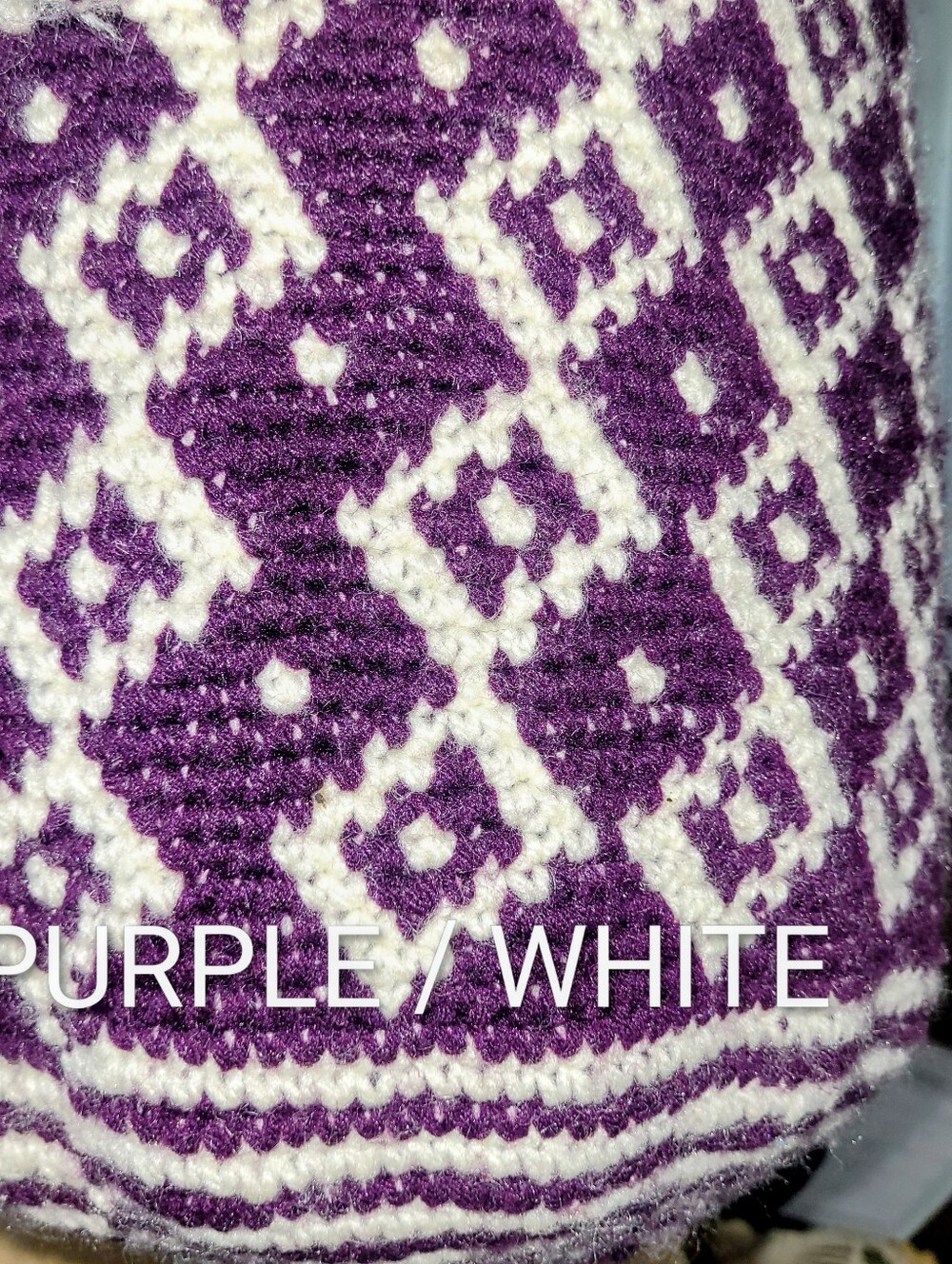 Purple / White  Round Cotton Woven Bucket Bag